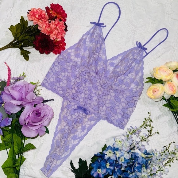 Vintage 90s Purple Lavender Lilac Teddy Intimates Sleepwear Sheer Lace Bodysuit - Picture 2 of 9